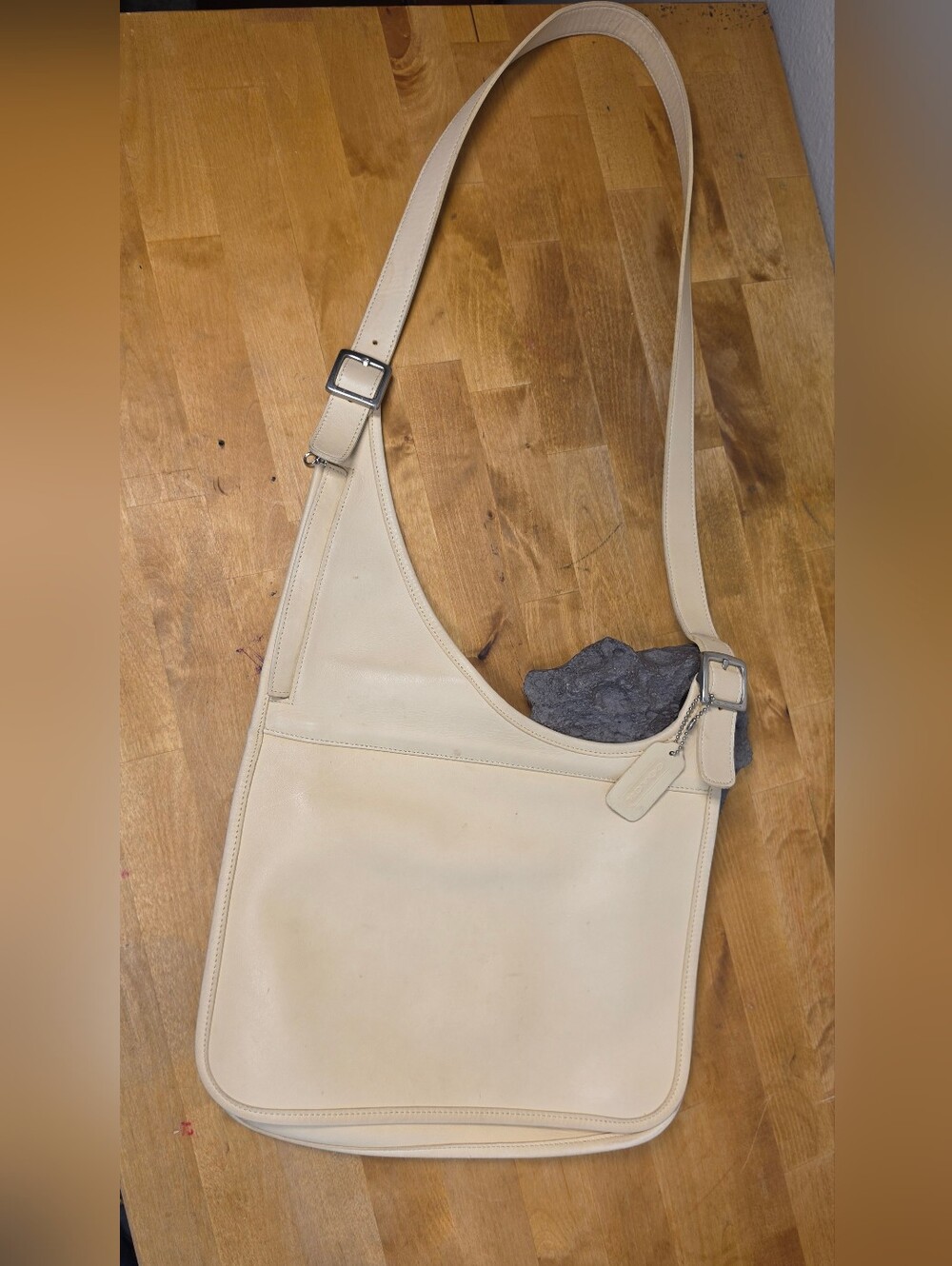 Coach 9404 Asymmetrical Crossbody Cream Solid Leather Medium Women's Bag